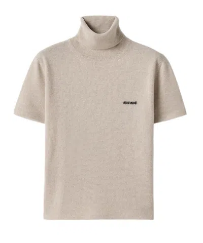 MIU MIU MIU MIU HIGH-NECK SHORT-SLEEVED JUMPER