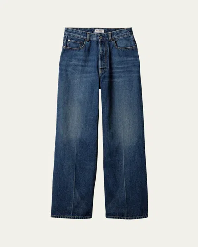 Miu Miu Washed Denim Flared Jeans In Blue
