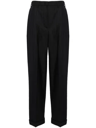 Miu Miu High Waist Pinstripe Tailored Wool Trousers In Black