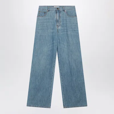 Miu Miu Highwaisted Wideleg Chambray Pants In Light Blue