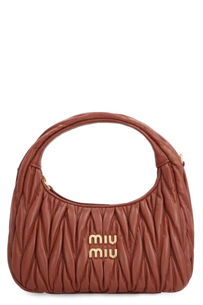 Miu Miu Hobo Bag Wander In Nappa Quilted In Brown