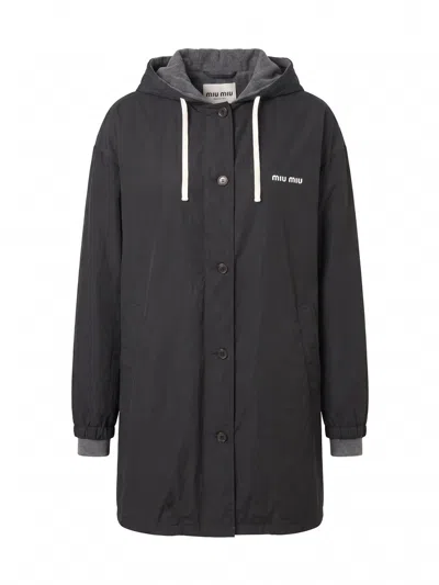 Miu Miu Hooded Caban In Black