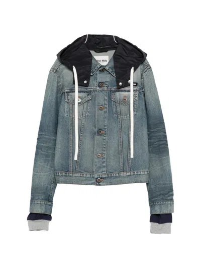 Miu Miu Hooded Denim Jacket In Blue