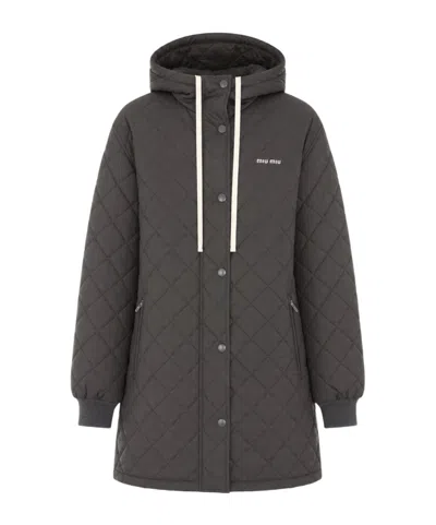 Miu Miu Hooded Down Jacket In Black