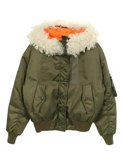 Pre-owned Miu Miu Hooded Down Jacket In Green