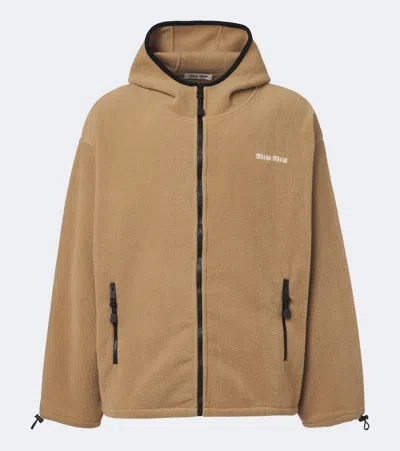 Miu Miu Hooded Fleece Jacket In Neutral