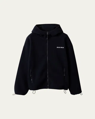 Miu Miu Hooded Fleece Jacket In Blue