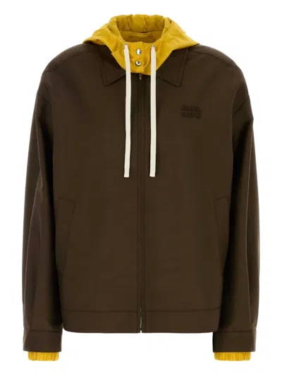 Miu Miu Hooded Jacket In Brown