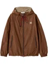 Miu Miu Technical Fabric Hoodie Jacket In Brown