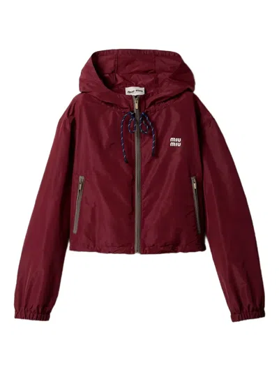 Miu Miu Hooded Jacket In Burgundy
