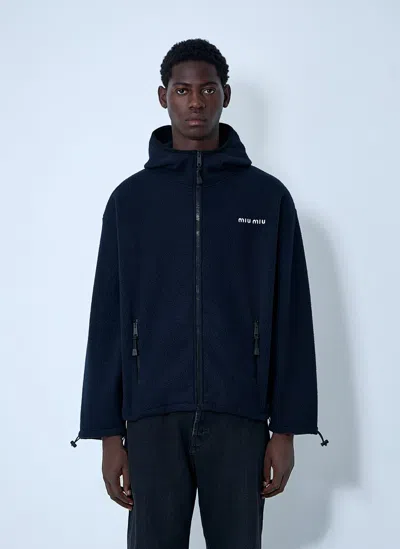 Miu Miu Hooded Logo Motif Sweatshirt In Blue
