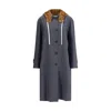 Miu Miu Tailored Long Coat With Detachable Hood In Gray