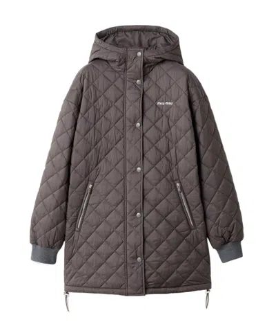 Miu Miu Hooded Padded Jacket In Brown