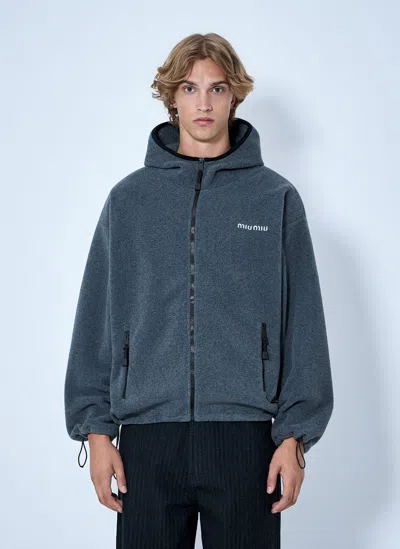 Miu Miu Hooded Zip Sweatshirt In Grey