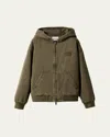 Miu Miu Garment-dyed Blouson Jacket With Embroidered Logo In F0393 Oliva