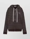 Miu Miu Hoodie Striped Cotton Drawstring In Brown