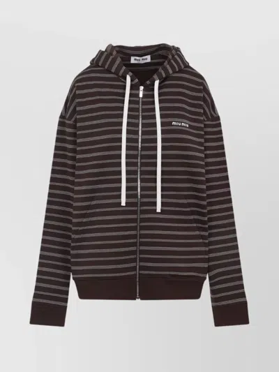 MIU MIU HOODIE STRIPED COTTON DRAWSTRING