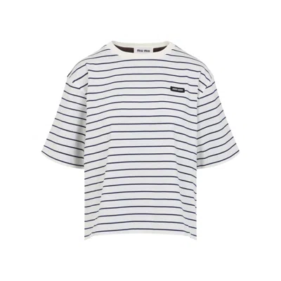 Miu Miu Horizontal Stripe Cotton T-shirt In White