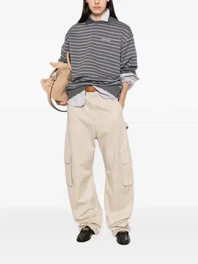 Miu Miu Horizontal-stripe Polo-collar Jumper In Grau