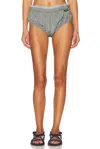 Miu Miu Silk Brief With Elastic Waistband And Mesh Detailing In Piombo