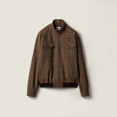 Miu Miu Houndstooth Check Blouson Jacket In Brown