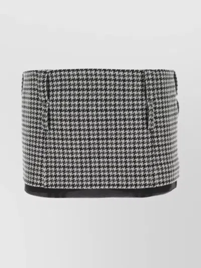 MIU MIU HOUNDSTOOTH EMBROIDERED WOOL MINI SKIRT