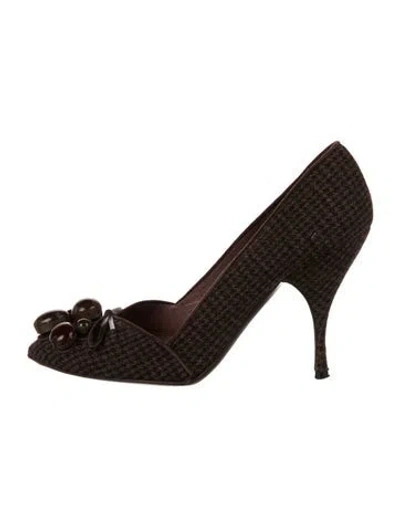Pre-owned Miu Miu Houndstooth Print Bow Accents Pumps In Brown