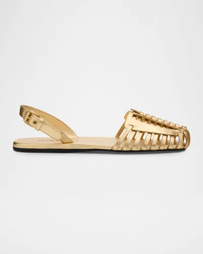 Miu Miu Huarache Metallic Leather Slingback Flats In Gold