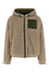 Miu Miu Beige And Green Wool Blouson Jacket In Neutral
