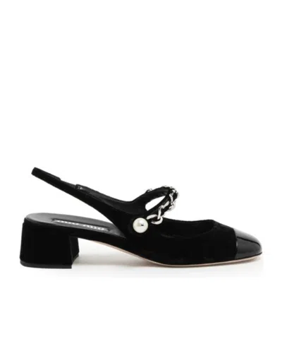 Miu Miu Iconic Bicolor High-heeled Sandals In Black