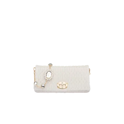 Miu Miu Iconic Crystal Cloqué Nappa Leather Bag In White