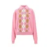 Miu Miu Argyle Pattern Polo Collar Knitwear Sweater In Pink