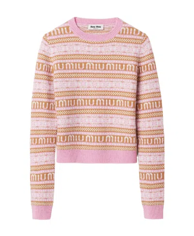 Miu Miu Intarsia-knit Virgin-wool Jumper In Pink