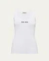 Miu Miu Intarsia Logo Rib Tank Top In Bianco