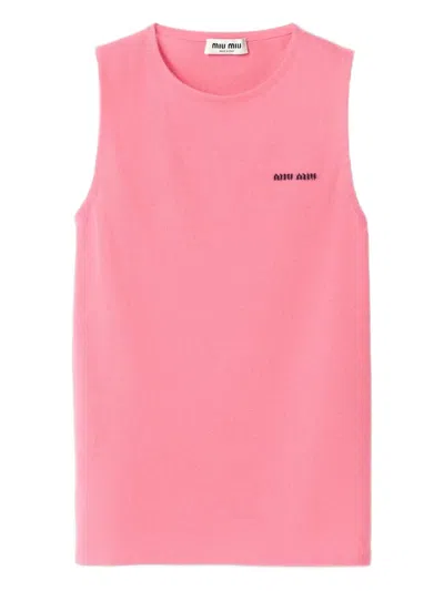 Miu Miu Intarsia-logo Sleeveless Vest In Pink