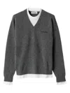 Miu Miu Cashmere V-neck Sweater With Jersey Inserts In Gray