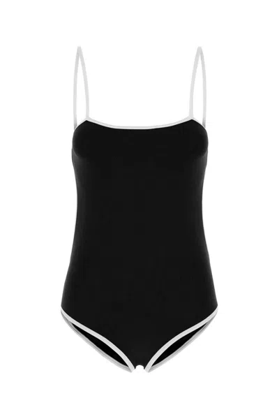 Miu Miu Dark Blue Stretch Nylon Swimsuit In Black