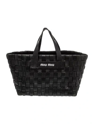 Pre-owned Miu Miu Intrecciato Tote In Black