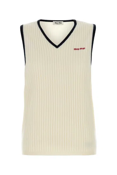 Miu Miu Sleeveless Ribbed Cashmere Gilet In White