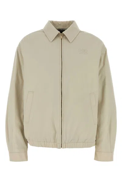 Miu Miu Cotton Single Breasted Coat In Neutral