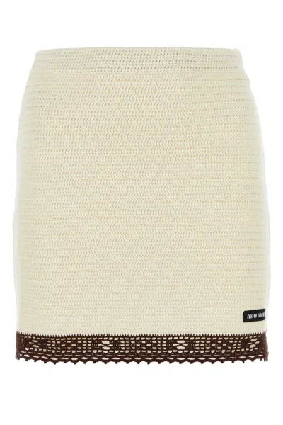 Miu Miu Ivory Crochet Mini Skirt In Avoriocacao