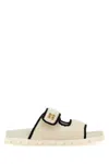 Miu Miu Bicolor Crochet Grip Slide Sandals In Avorionero