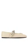 Miu Miu Off White Buckle Strap Ballet Flats
