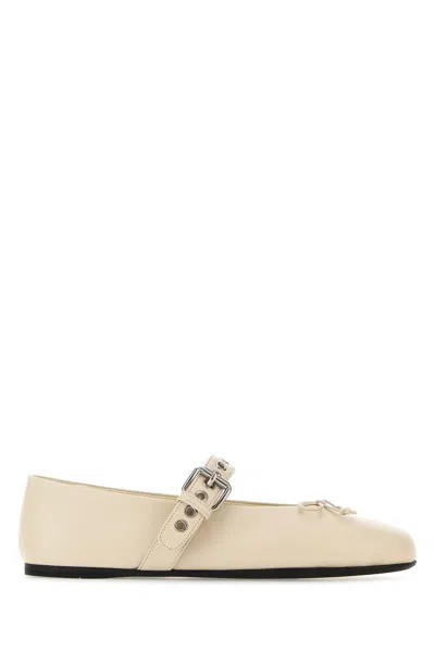 MIU MIU IVORY LEATHER BALLERINAS