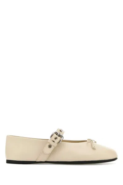 MIU MIU IVORY LEATHER BALLERINAS