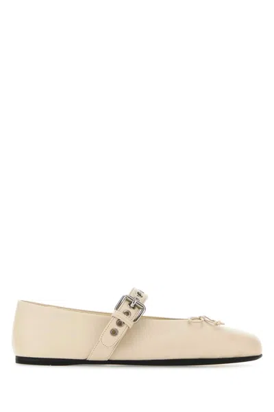Miu Miu Ballerine In Pelle Avorio Donna In White