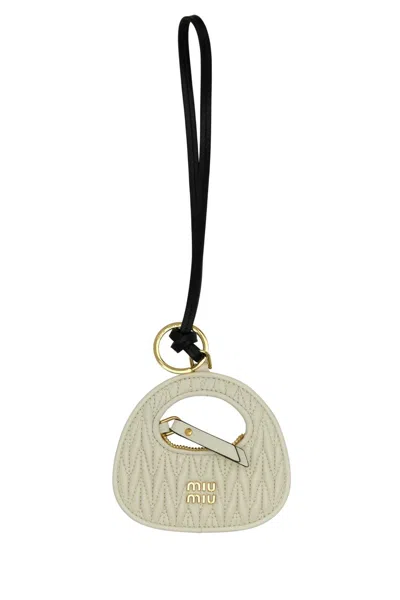 Miu Miu Ivory Leather Keyring In Neutral