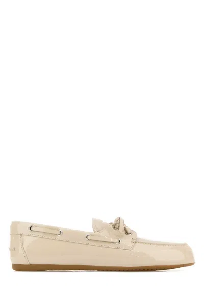Miu Miu Leather Loafers Bow Detail Patent Finish Rubber Sole In Neutral