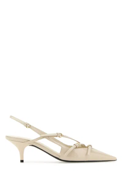 Miu Miu Patent Leather Slingback Pumps With Buckles In White