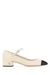Miu Miu Leather Block Heel Pumps With Round Toe In Avorionero